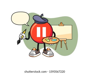 Pause button artist with speech bubble cartoon. Mascot Character vector.
