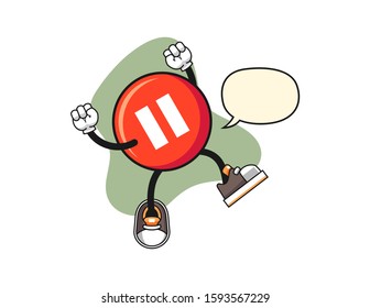 Pause button excited with speech bubble cartoon. Mascot Character vector.