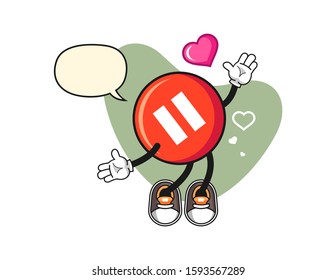 Pause button fall in love with speech bubble cartoon. Mascot Character vector.