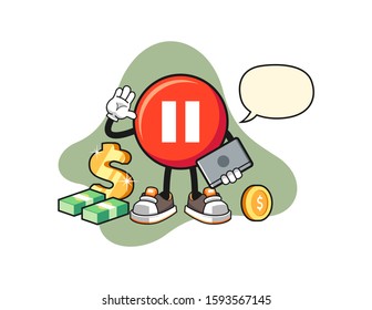 Pause button freelancer with speech bubble cartoon. Mascot Character vector.