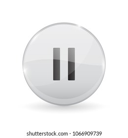 Pause button. Glass shiny 3d icon. Vector illustration isolated on white background