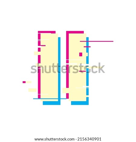 pause button with glitch effect over white