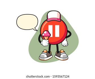 Pause button hold ice cream with speech bubble cartoon. Mascot Character vector.