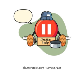 Pause button homeless with speech bubble cartoon. Mascot Character vector.