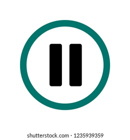 Pause button icon black isolated circle green border