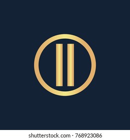 Pause button icon flat. Simple gold pictogram on dark background. Vector illustration symbol