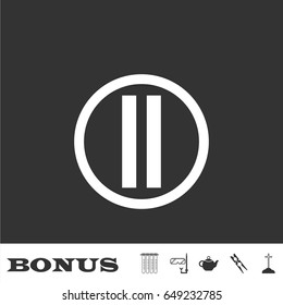 Pause button icon flat. White pictogram on black background. Vector illustration symbol and bonus icons