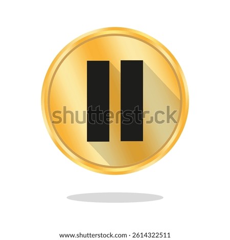 Pause button icon. Golden vector circle. Media control symbol. Black pause shape.