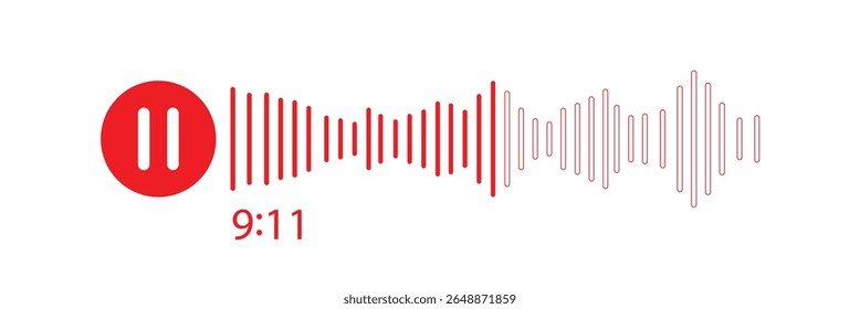 Ícone do botão Pausar com equalizador de ruído do espectro. Linha de som de podcast. Gravar player de música. Faixa de áudio móvel. Mensagem de voz social. Fala de ondas sonoras. Ilustração vetorial.
