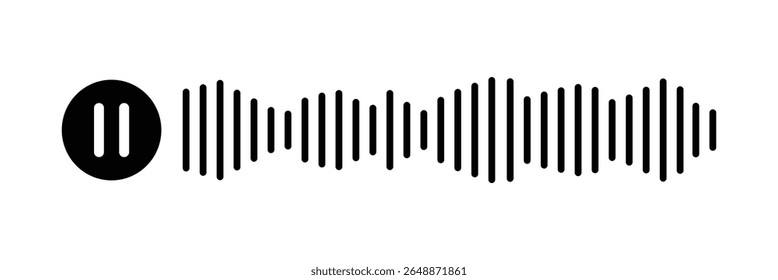 Ícone do botão Pausar com equalizador de ruído do espectro. Linha de som de podcast. Gravar player de música. Faixa de áudio móvel. Mensagem de voz social. Fala de ondas sonoras. Ilustração vetorial.
