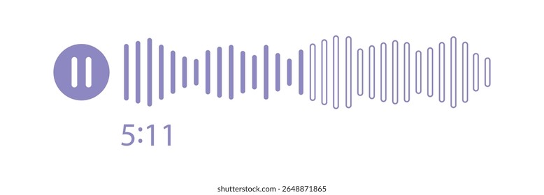 Ícone do botão Pausar com equalizador de ruído do espectro. Linha de som de podcast. Gravar player de música. Faixa de áudio móvel. Mensagem de voz social. Fala de ondas sonoras. Ilustração vetorial.
