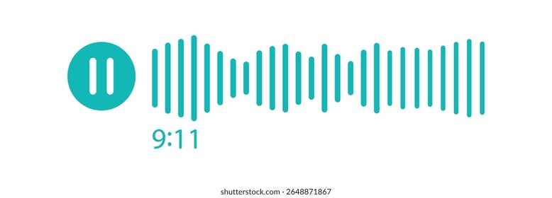 Ícone do botão Pausar com equalizador de ruído do espectro. Linha de som de podcast. Gravar player de música. Faixa de áudio móvel. Mensagem de voz social. Fala de ondas sonoras. Ilustração vetorial.
