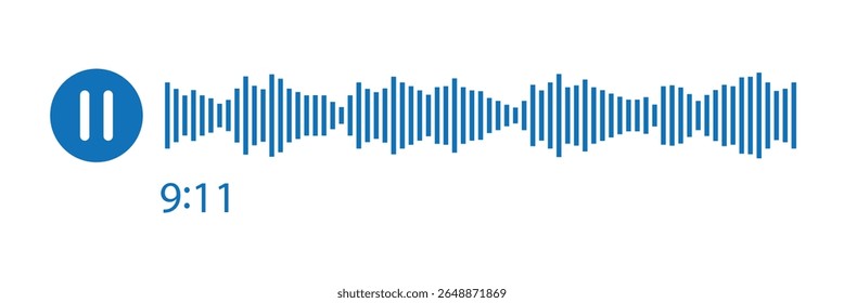 Ícone do botão Pausar com equalizador de ruído do espectro. Linha de som de podcast. Gravar player de música. Faixa de áudio móvel. Mensagem de voz social. Fala de ondas sonoras. Ilustração vetorial.
