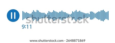 Pause button icon with spectrum noise equalizer. Podcast soundwave line. Record music player. Mobile audio track. Social voice message. Sound wave talk. Vector illustration.
