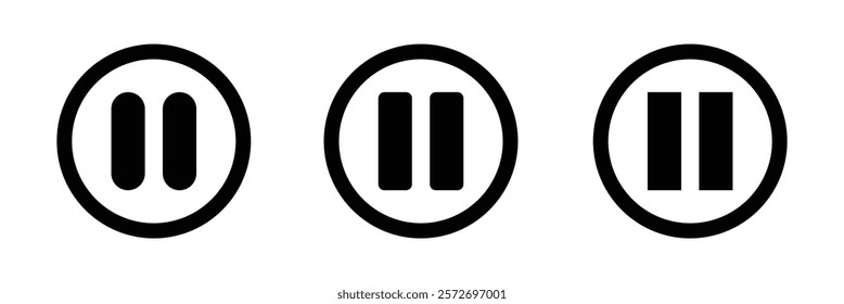 Pause Button Icon. Pause Icon. Pause Symbol. Set of Pause Icons in Various Styles.