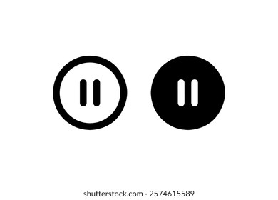 Pause Button Icon Variations in Black Vector.