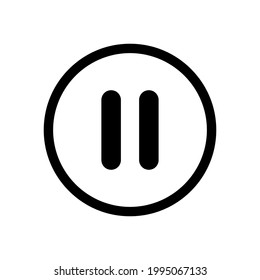 Pause button. Icon pause video. Sign stop. Symbol player. Black button isolated on white background. Circle click media, music, audio, multimedia. Graphic round flat icon. Vector illustration