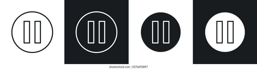 Pause button icons collection in black and white solid and line style