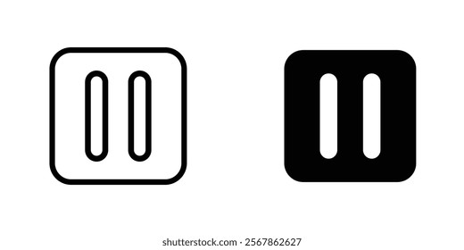 Pause button icons collection in Filled flat and thin line style.
