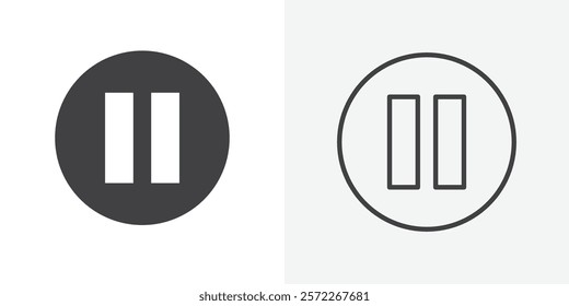 Pause button icons. flat and line style set