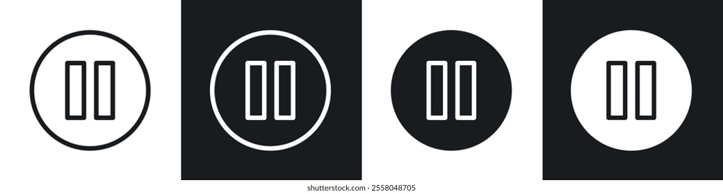 Pause button icons pack in black and white filled and outlined versions.