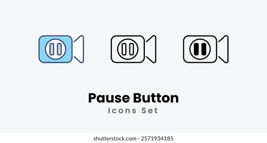 Pause Button Icons thin line and glyph vector icon stock illustration