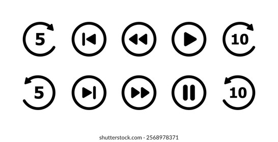 Pause button icons. Video buttons icons. Linear and silhouette style. Vector icons.