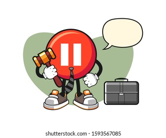 Pause button lawyer with speech bubble cartoon. Mascot Character vector.