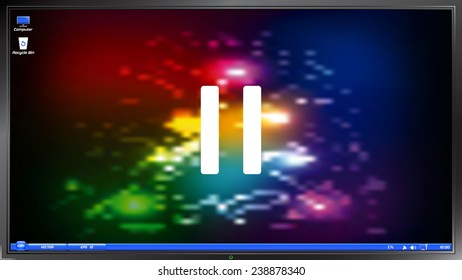 Pause button. Media player on the screen monitor. Made vector illustration
