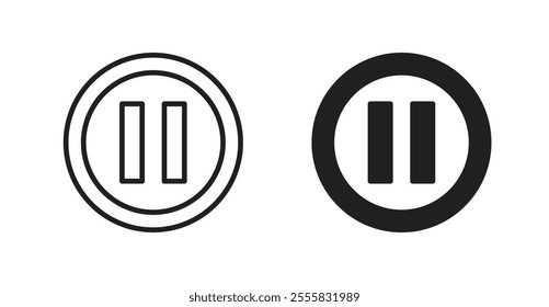 Pause button outlined and solid icon vector collection.