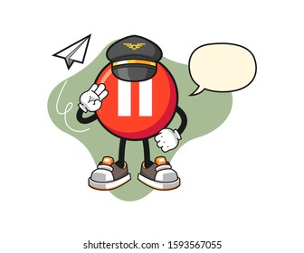 Pause button pilot with speech bubble cartoon. Mascot Character vector.