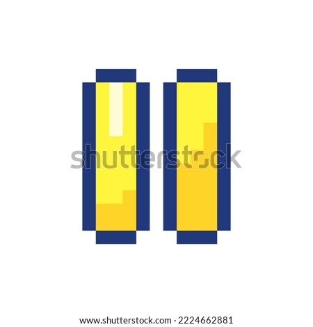 Pause button pixelated RGB color ui icon. Music player bar. Play multimedia file. Simplistic filled 8bit graphic element. Retro style design for arcade, video game art. Editable vector isolated image