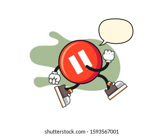 Pause button run with speech bubble cartoon. Mascot Character vector.