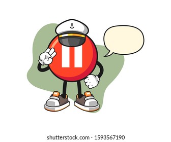 Pause button ship master with speech bubble cartoon. Mascot Character vector.