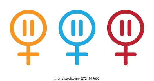 Pausar símbolos de botão. Menopausa coleção ou conjunto de ícones de estrutura de tópicos. Menopausa Arte de linha de vetor fina. 
