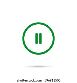 pause button vector icon. Green icon and gray shadow 