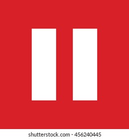 Pause button vector icon. Red background