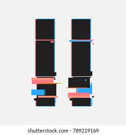 Pause buttons in glitch style. Abstract minimal template design for branding. Modern background cover posters, banners, flyers, placards. 