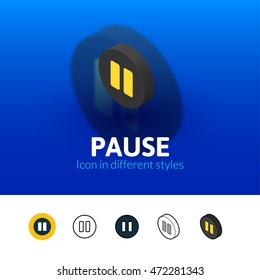 Pause color icon, vector symbol in flat, outline and isometric style isolated on blur background