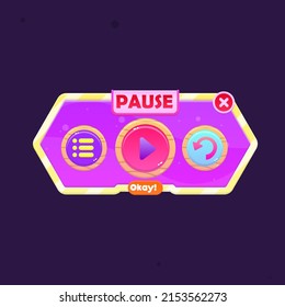 Pause Colorful Cartoon Cute Window Pop Ups For Game UI In Water Bubbles Pattern In Geometric Style In Different Colors Vector Design
