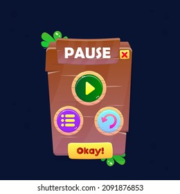 Pause Game Tall Vertical Rectangle Popup With Plants In Natural Wooden Or Stone Style Vector Design