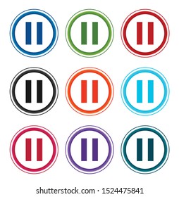 Pause icon flat round buttons set illustration design isolated on white background