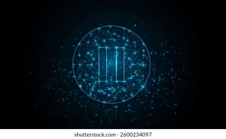 Pause icon - With glowing point and lines scales on the dark gradient background. Vector Illustration eps
