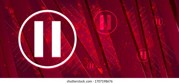 Icono de pausa aislado en el diseño abstracto fondo de banderín rojo brillante