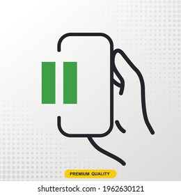 Icono de pausa. Con el teléfono y el icono de la mano