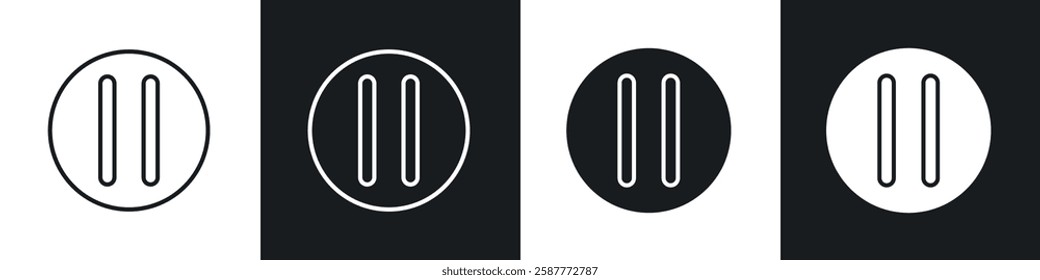 Pause icon set black and white colors. Graphic Vector icons pack