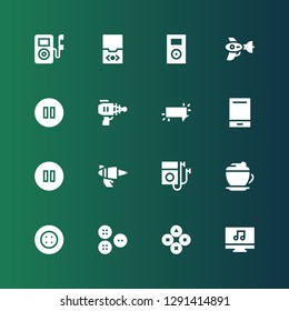 pause icon set. Collection of 16 filled pause icons included Music player, Buttons, Button, Mocha, Blaster, Pause, Audio player