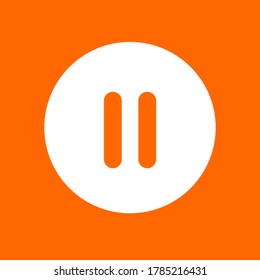Pause icon sign. In white circle on a orange background.
