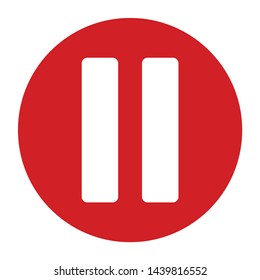 Pause icon vector isolated on flat red round button illustration