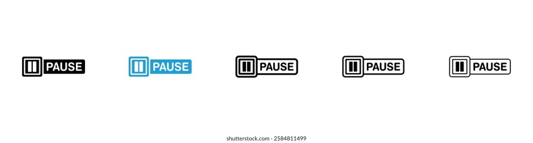 Pause icons collection vectors in black and blue